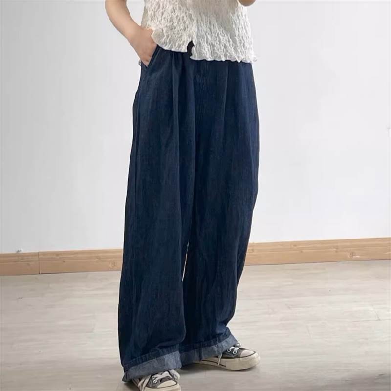 Straight Jeans - デニムパンツ ボトムス フルレングス ハイウエスト ワイド レディース かわいい 大人可愛い きれいめ 上品 こなれ感 シンプル カジュアル 主役級 存在感 個性的 韓国 オルチャン デート お出かけ デニムパンツ ロング丈 ストレート ポケット ファスナー ジッパー