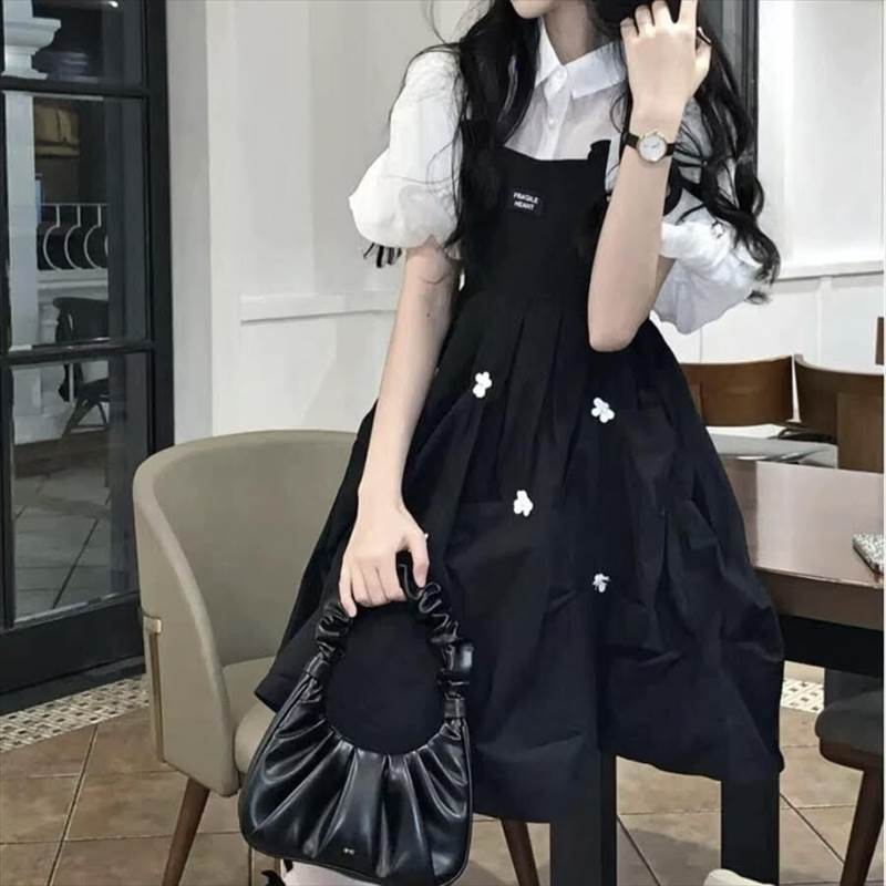 セットアップ シャツ ワンピース 送料無料 トップス ボトムス ひざ丈 半袖 パフスリーブ レディース かわいい 大人可愛い きれいめ こなれ感 シンプル カジュアル 主役級 存在感 個性的 韓国 オルチャン デート お出かけ セットアップ 襟付き サスペンダー フリル Aライン
