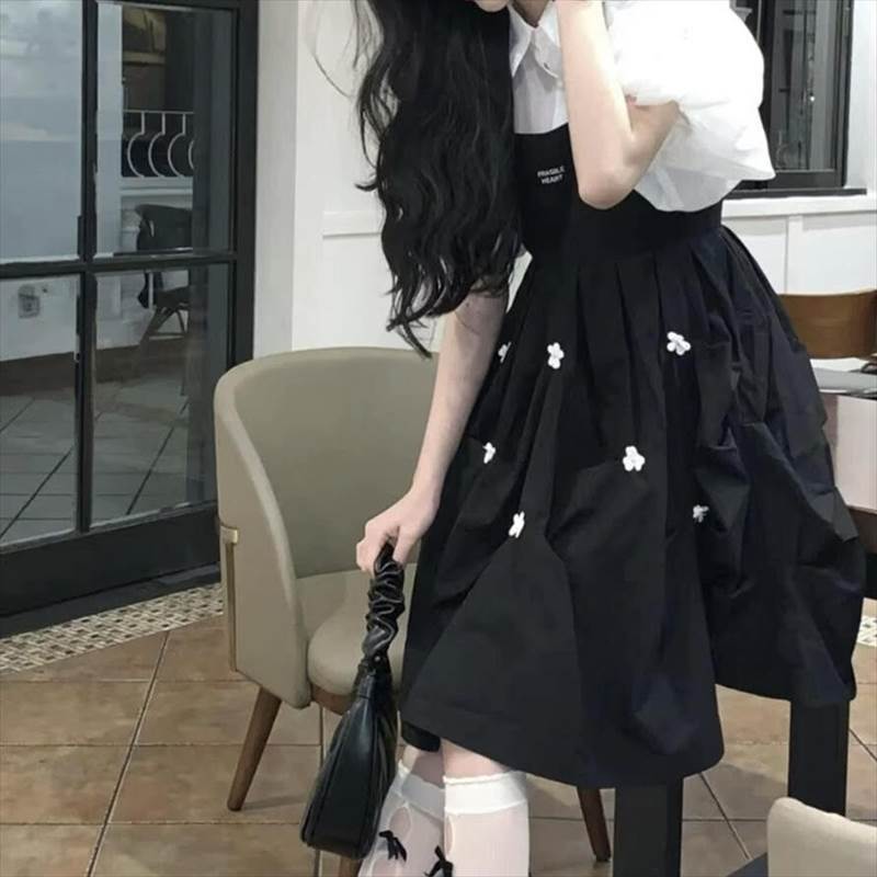 セットアップ シャツ ワンピース 送料無料 トップス ボトムス ひざ丈 半袖 パフスリーブ レディース かわいい 大人可愛い きれいめ こなれ感 シンプル カジュアル 主役級 存在感 個性的 韓国 オルチャン デート お出かけ セットアップ 襟付き サスペンダー フリル Aライン