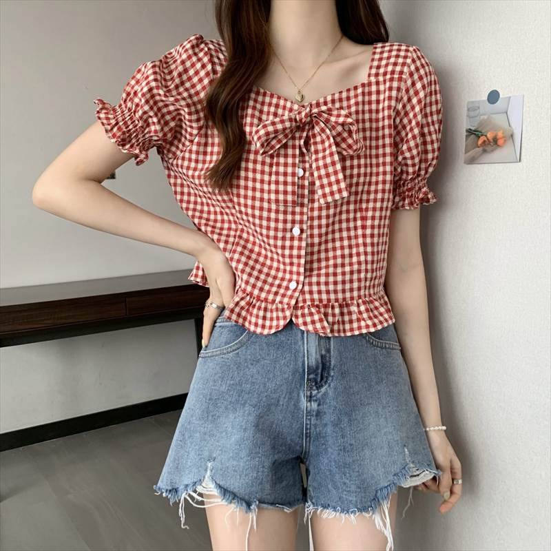 シャツブラウストップスカットソース...