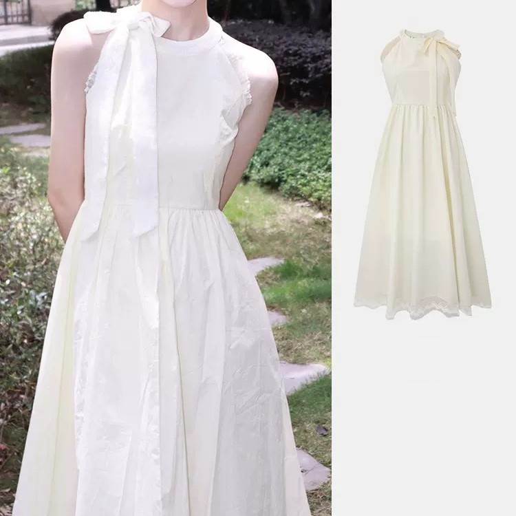 乐天商城 - レディース ワンピース ドレス ロング ノースリーブ ホルターネック Aライン リボン ハイウエスト ボタン 大人可愛い きれいめ 上品 おしゃれ かっこいい ラフ ガーリー クール エレガント フォーマル 都会的 ナチュラル 無地 春 夏 結婚式 二次会 韓国 オルチャン