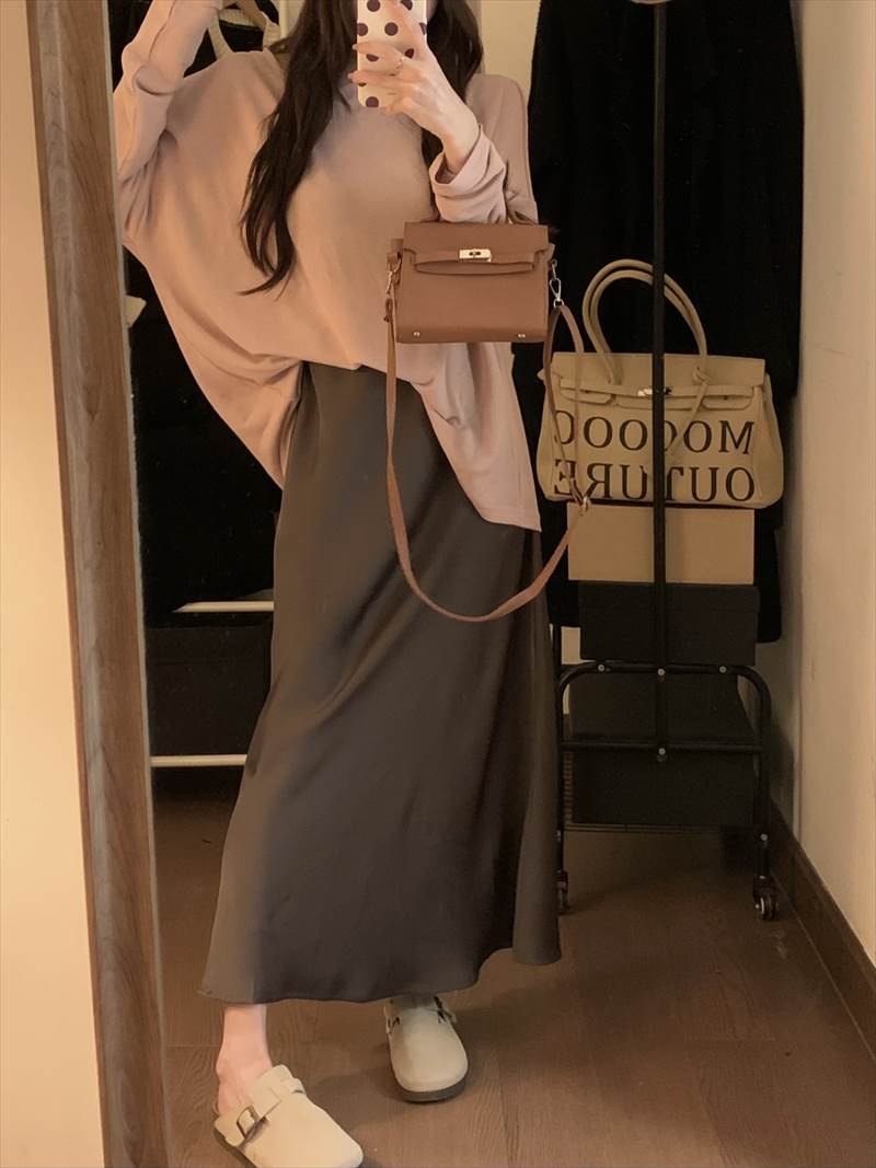 セットアップ ロンT ロングスカート 2点セット 上下セット レディース スカート トップス ボトムス ロング マキシ 丈長 長袖 ドルマンスリーブ ドロップショルダー Aライン ハイウエスト ウエストゴム かわいい 大人可愛い シンプル カジュア 韓国 オルチャン