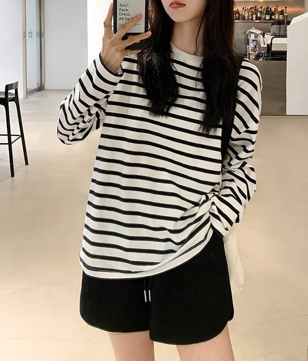 ボーダー柄長袖ロンTレディーストッ...