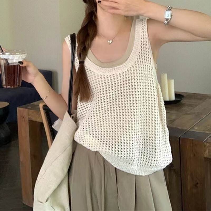 2点セット透かし編みニットベストタ...