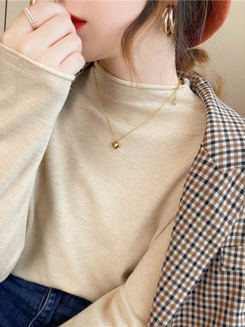 乐天商城 - 半ハイネック メロウヘム 長袖 ニットセーター レディース ニット セーター プルオーバー インナー スタンドカラー フェミニン 薄手 かわいい 大人可愛い きれいめ シンプル カジュアル おしゃれ こなれ感 無地 春 秋 冬 ママ 通勤 学生 学校 通学 韓国 オルチャン