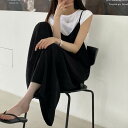 レディース サロペット オールインワン ワイドパンツ ロング 袖なし ノースリーブ キャミソール 襟なし ワイド ストレート Iライン 切り替え ドレープ フェミニン ハイウエスト 切り替えデザイン かわいい 大人可愛い きれいめ シンプル カジ 韓国 オルチャン(4)