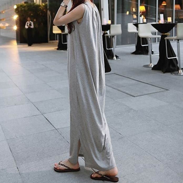 ワンピース ロング レディース 袖なし ノースリーブ ラウンドネック Iライン 大人可愛い きれいめ シンプル カジュアル 上品 おしゃれ かっこいい こなれ感 ラフ スポーティー ルーズ クール 存在感 抜け感 キュート 都会的 アクティブ ナチュラル 韓国 オルチャン