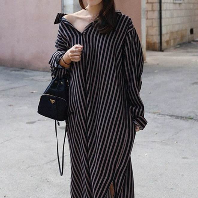 レディース スカート ワンピース シャツ シャツワンピ ロング 長袖 Vネック 襟付き ポロカラー ストレート コンサバ ボタン 薄手 大人可愛い きれいめ シンプル おしゃれ かっこいい こなれ感 ラフ ルーズ クール エレガント 抜け感 都会 韓国 オルチャン