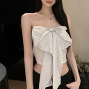 レディース トップス チューブトップ ノースリーブ ショート丈 リボン ストライプ スリム 細身 きれいめ 上品 おしゃれ お洒落 大人可愛い 大人女子 シンプ...