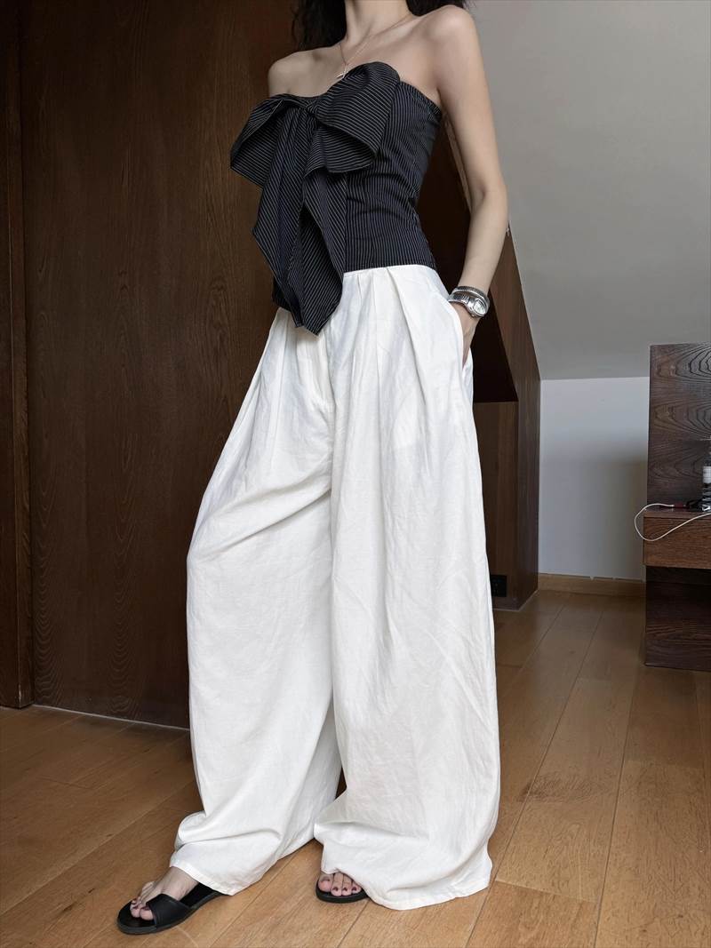 セットアップ チューブトップ ワイドパンツ 送料無料 トップス ボトムス レディース かわいい 大人可愛い きれいめ こなれ感 シンプル カジュアル 主役級 存在感 個性的 モダン フェミニン デート お出かけ セットアップ ハイウエスト スリム ポケット リボン 2点セット