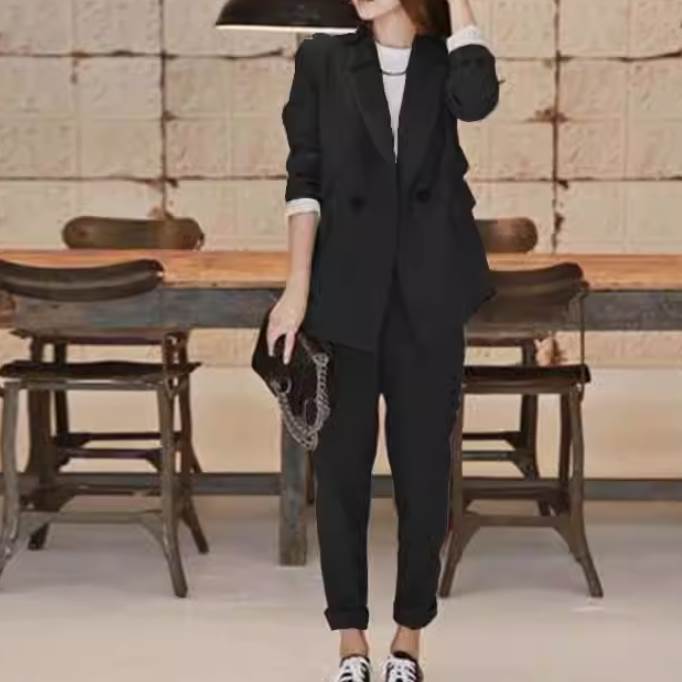 2点セット レディース ジャケット パンツ ボトムス スーツ セットアップ ロングパンツ スラックス ハーレムパンツ 長袖 Vネック 襟付き ポケット ボタン かわいい 大人可愛い きれいめ シンプル カジュアル 上品 おしゃれ かっこいい レトロ 韓国 オルチャン