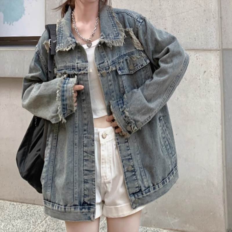 レディース ジャケット アウター 上着 デニム 羽織 前開き デニムジャケット Gジャン 長袖 襟付き ワイド オーバーサイズ ポケット ボタン アメカジ ブルーデニム カラーデニム かわいい 大人可愛い シンプル カジュアル おしゃれ かっこいい 韓国 オルチャン