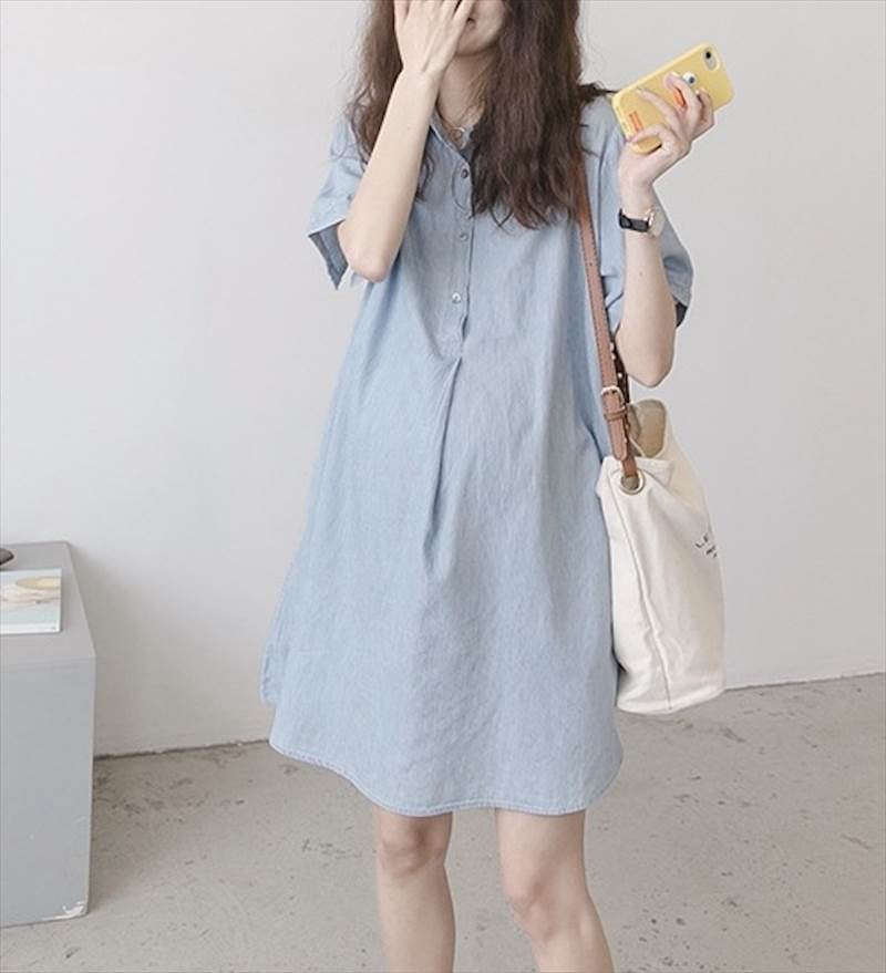 ストライプ柄 半袖 ミニ丈 シャツワンピース レディース ワンピース サマーワンピ ミニ 膝上 襟付き 角襟 ポロカラー フレア Aライン ドレープ タック タックプリーツ スリット バックスリット ボタン 綿 かわいい 大人可愛い シンプル カジュ 韓国 オルチャン