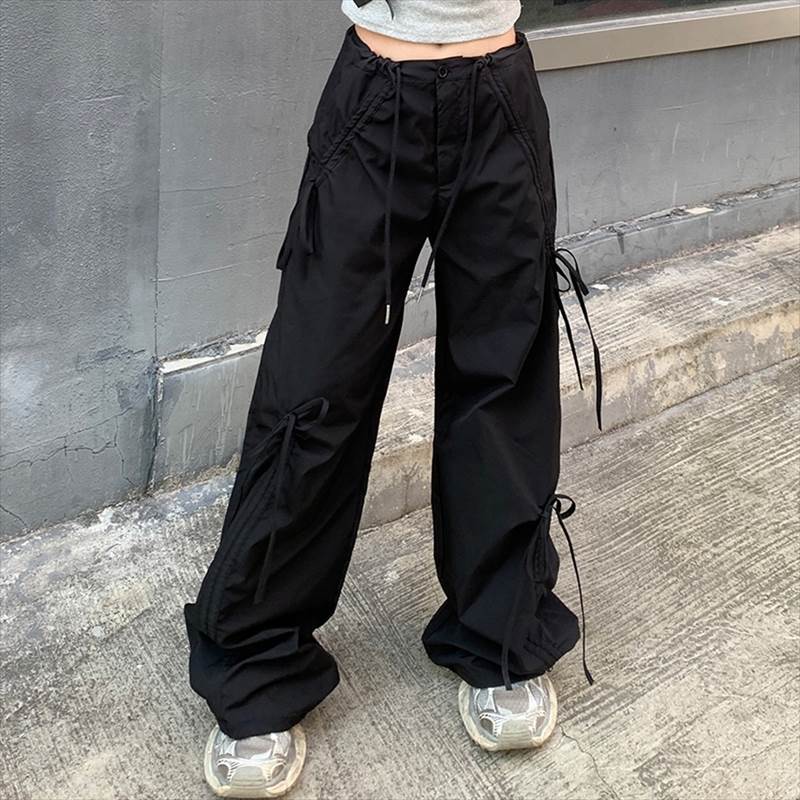 パンツ ボトムス フルレングス ハイウエスト ウエストゴム レディース かわいい 大人可愛い きれいめ 上品 こなれ感 シンプル カジュアル 主役級 存在感 個性的 韓国 オルチャン 伸縮性 デート お出かけ パンツ ワイド ポケット ロング丈 カーゴパンツ ドロスト