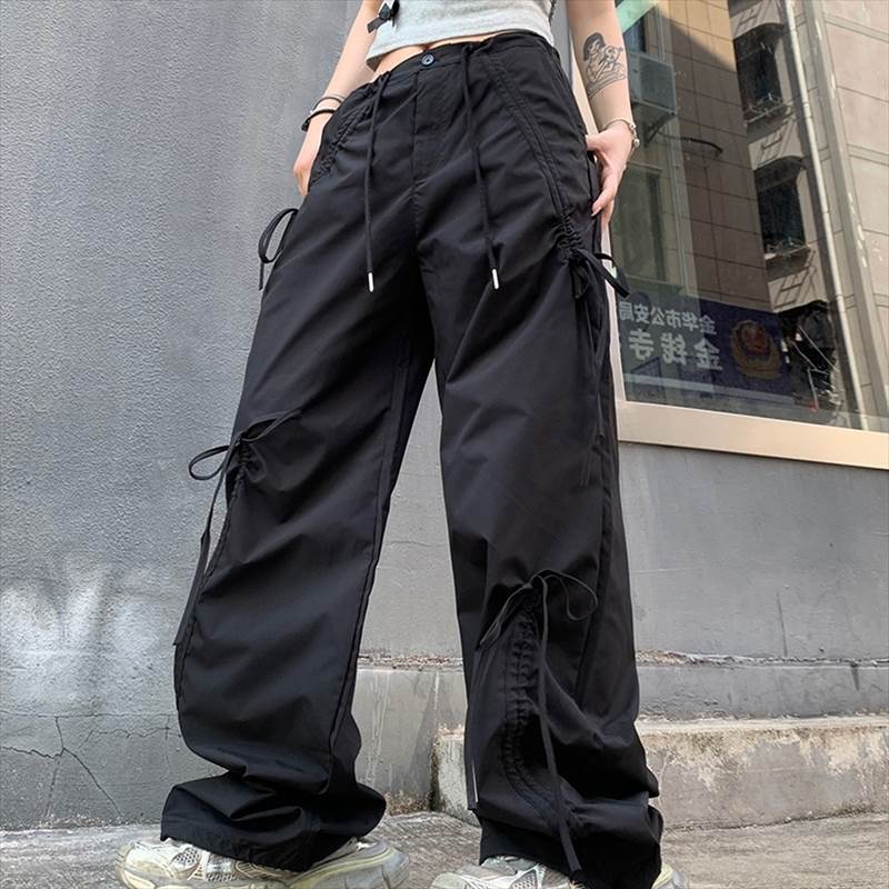 パンツ ボトムス フルレングス ハイウエスト ウエストゴム レディース かわいい 大人可愛い きれいめ 上品 こなれ感 シンプル カジュアル 主役級 存在感 個性的 韓国 オルチャン 伸縮性 デート お出かけ パンツ ワイド ポケット ロング丈 カーゴパンツ ドロスト