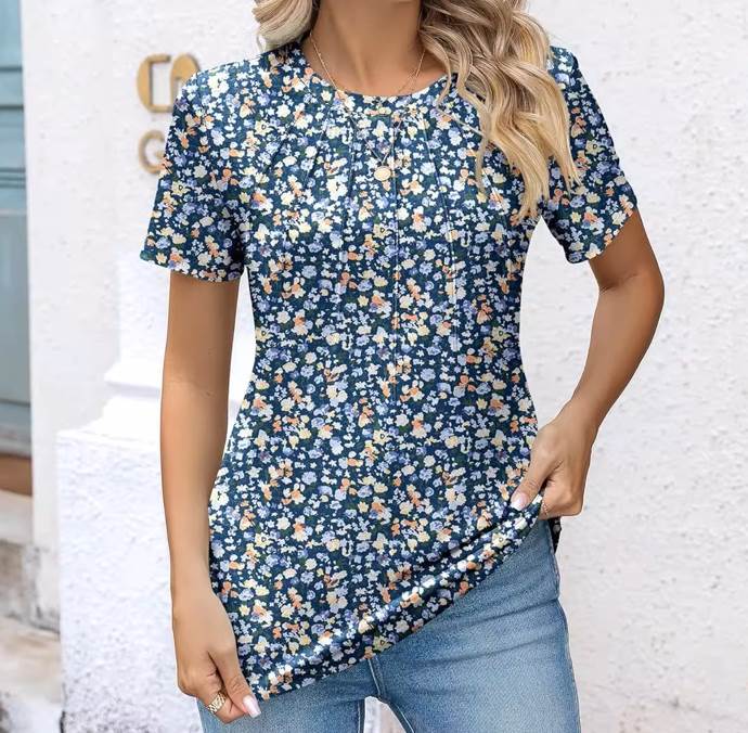 レディース トップス Tシャツ ミディアム タイト 細身 ストレート Iライン タック 薄手 綿 シンプル ラフ スポーティー エレガント モダン フォーマル 学生風 ナチュラル 無地 総柄 花モチーフ 春 夏 会議 MTG ミーティング プレゼン オフィス ビジ 韓国 オルチャン(4)