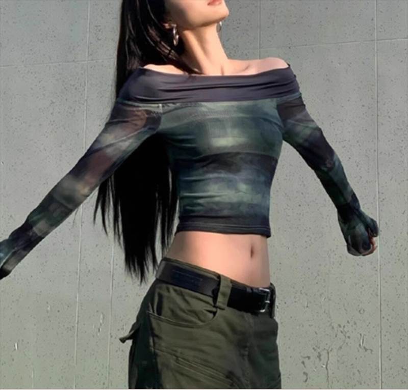 トップス カットソー 長袖 オフショルダー ワンショルダー タイト スリム 細身 ストレート Iライン 綿 異素材ミックス アジアン エスニック エキゾチック こなれ感 ラフ マニッシュ ボーイッシュ クール モード系 エレガント とろみ感 抜け感 韓国 オルチャン