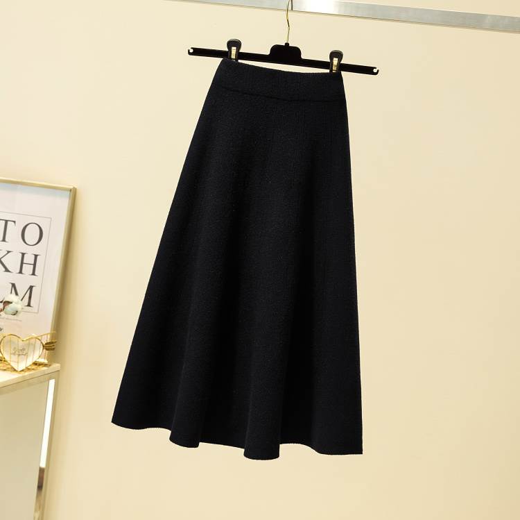 Women's skirt, flared skirt, midi skirt, medium length, A-line, high waist, wool, cute, mature, pretty, simple, casual, elegant, fashionable, retro, sophisticated, relaxed, girly, statement piece, impactful, effortless, lovely, cute, solid color, autumn, Korean, ulzzang