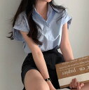 レディース トップス シャツ ブラウス 半袖 ボリューム袖 Vネック 角襟 ストレート Iライン ストリート きれいめ シンプル カジュアル 上品 かっこいい ...