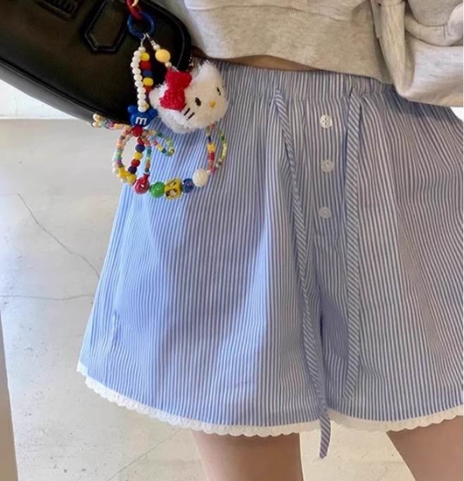 レディース パンツ ボトムス ルームウェア パジャマ 部屋着 ショートパンツ ハーフ ワイド ウエストマーク ウエストリボン 薄手 綿 かわいい 大人可愛い シンプル カジュアル ラフ メンズライク マニッシュ ボーイッシュ スポーティー クラシカル 韓国 オルチャン
