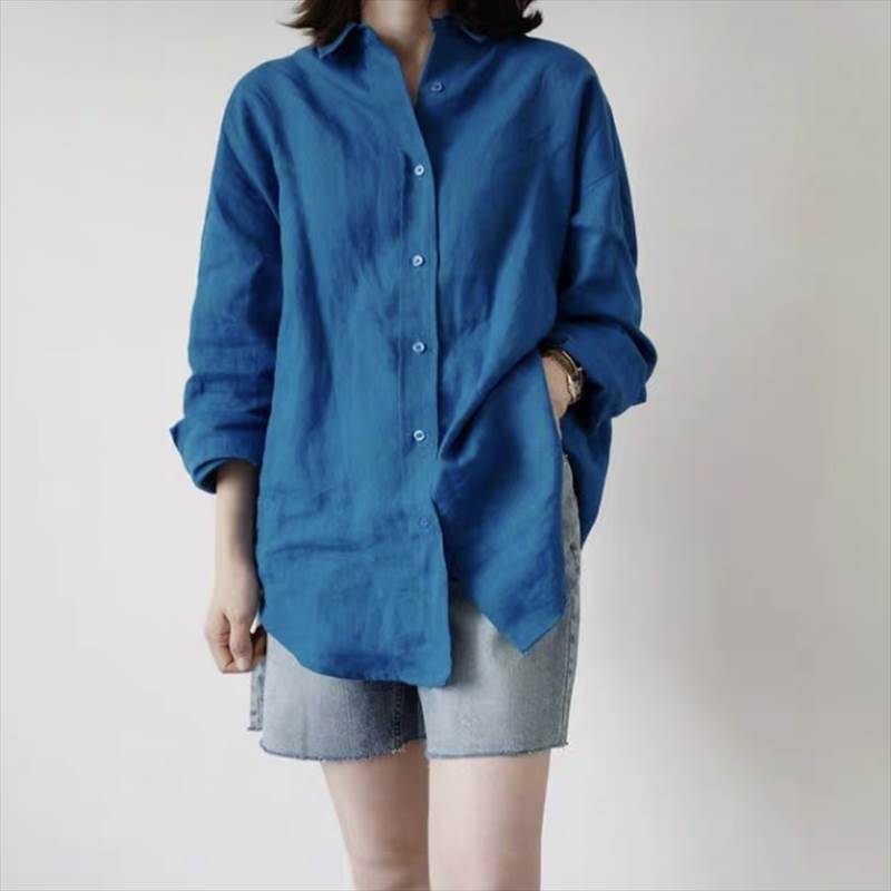 トップス 韓国風 シャツ ブラウス ノーカラーシャツ 着心地 袖あり 長袖 襟無し 前開き コットン 綿麻 綿 麻 リネン かわいい 大人可愛い きれいめ シンプル カジュアル 大人 大人カジュアル 上品 おしゃれ お洒落 大人女子 こなれ感 ラフ モード系 韓国 オルチャン