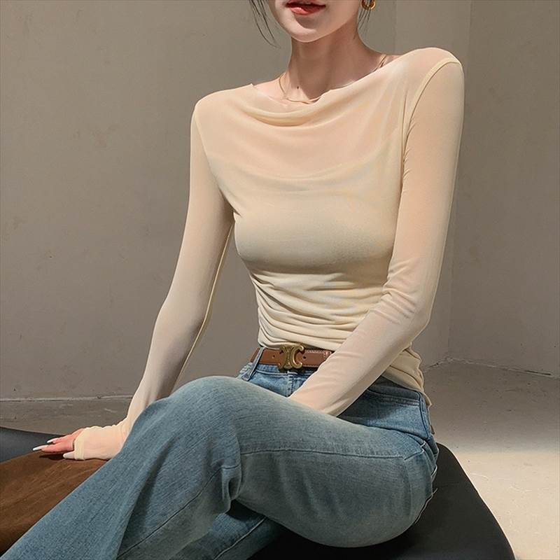 シアードレープシャツシフォンギャザ...