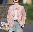 レディース ジャケット シャツ ブラウス 上着 カーディガン風 チャイナ ラメ感 ハイネック フェミニン レースアップ 透け感 シースルー スパンコール オーガンジー ヴィンテージ シアー かわいい 大人可愛い 上品 アジアン エスニック エキゾチ 韓国 オルチャン