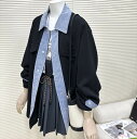 レディース トップス ジャケット 上着 レイヤード風 レイヤード風ジャケット 長袖 ボリューム袖 ドロップショルダー 萌袖 襟付き ストレート 切り替え 前開き ボタン 切り替えデザイン ドッキング デニム 大人可愛い シンプル カジュアル おしゃれ 韓国 オルチャン