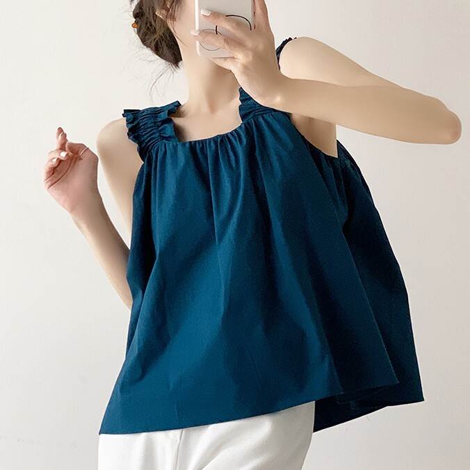 Sleeveless - レディース トップス ノースリーブ スクエアネック スリム 細身 ストレート 大人 フリル かわいい 大人可愛い きれいめ シンプル カジュアル 上品 おしゃれ レトロ こなれ感 都会的 ベーシック 大人女子 無地 夏 送料無料 個性的 トップス 学生 学校 通学 韓国 オルチャン
