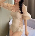 水着 ビキニ スイムウェア レディース 袖あり ボリューム袖 モノキニ 三角ビキニ チュール シフォン フリル シースルー 伸縮性 かわいい 大人可愛い きれいめ シンプル カジュアル ナチュラル ゴージャス 華やか 大人っぽい おしゃれ お洒落 韓国 オルチャン(4)
