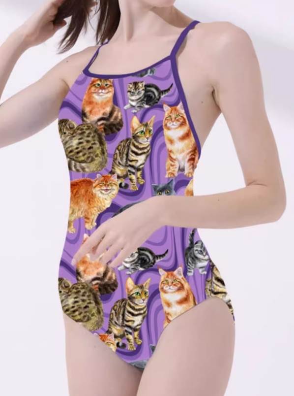 ORIENTAL WINDの水着 ビキニ スイムウェア レディース プリント 派手 ポートレート ねこ柄 しましま アート ボーダー 競泳水着 イラスト 体型カバー 伸縮性 かわいい 大人可愛い シンプル カジュアル ナチュラル こなれ感 都会的 大人女子 送料無料 個性的 水着 レトロ 韓国 オルチャン｜アングル2