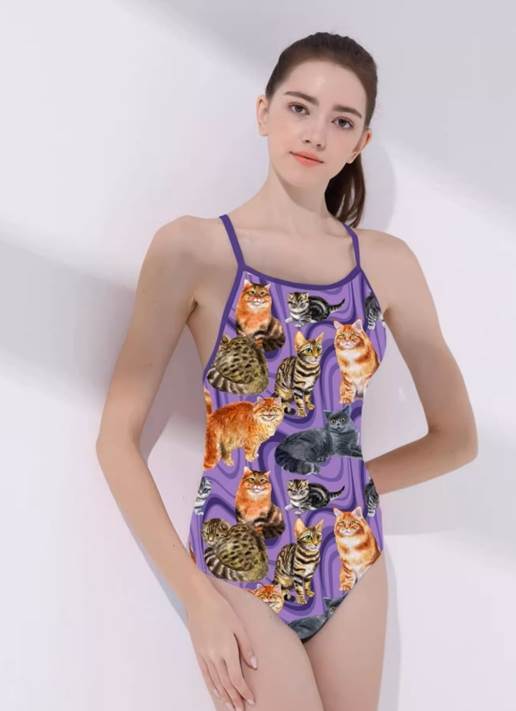 ORIENTAL WINDの水着 ビキニ スイムウェア レディース プリント 派手 ポートレート ねこ柄 しましま アート ボーダー 競泳水着 イラスト 体型カバー 伸縮性 かわいい 大人可愛い シンプル カジュアル ナチュラル こなれ感 都会的 大人女子 送料無料 個性的 水着 レトロ 韓国 オルチャン｜アングル3
