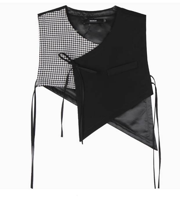 ベスト レディース トップス ジャケット 上着 ミニ ショート ノースリーブ ストリート カットワーク リボン 異国風 コンサバ 切り替えデザイン バイカラー シンプル おしゃれ かっこいい レトロ アジアン 送料無料 個性的 トップス エスニック エキゾチック 韓国 オルチャン