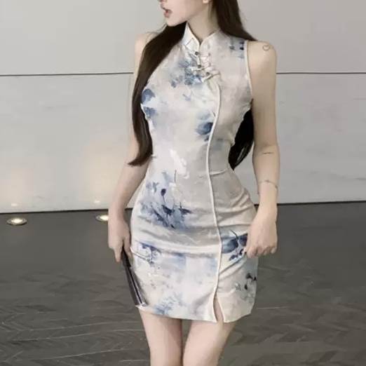 ワンピース 中華風 タイトワンピース チャイナ 花柄 フラワー スリッド入り ドレス ワンピ ストラップ ミニ ショート 半袖 スリム タイト 細身 ストレート Iライン きれい きれいめ シンプル カジュアル 大人 上品 送料無料 個性的 ワンピース おしゃれ 韓国 オルチャン