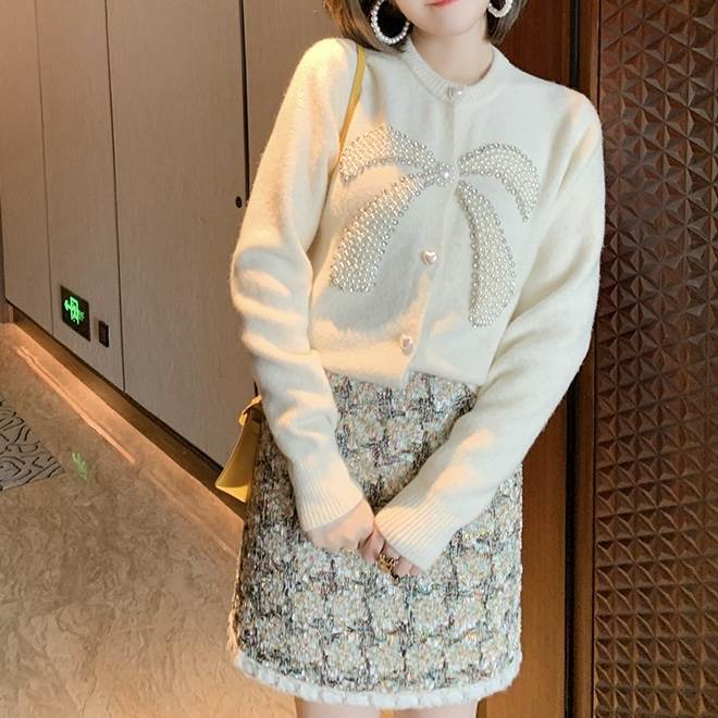 セットアップ 韓国風 オルチャン スカート ニットカーディガン ニットソー セーター カーディガン 袖あ..