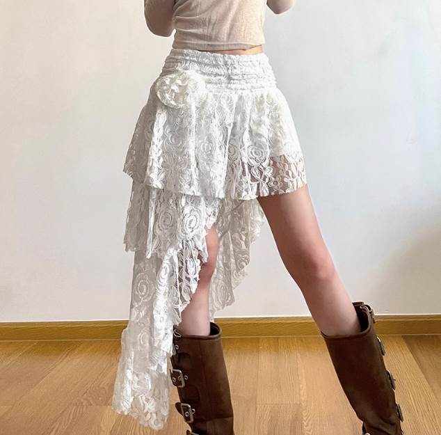 アシンメトリー レディース スカート ボリューム袖 萌袖 フリル袖 フェミニン 透け感 シースルー 伸縮性 ヴィンテージ かわいい 大人可愛い きれいめ シンプル かっこいい レトロ アジアン エスニック エキゾチック こなれ感 ラフ メン 韓国 オルチャン(4)