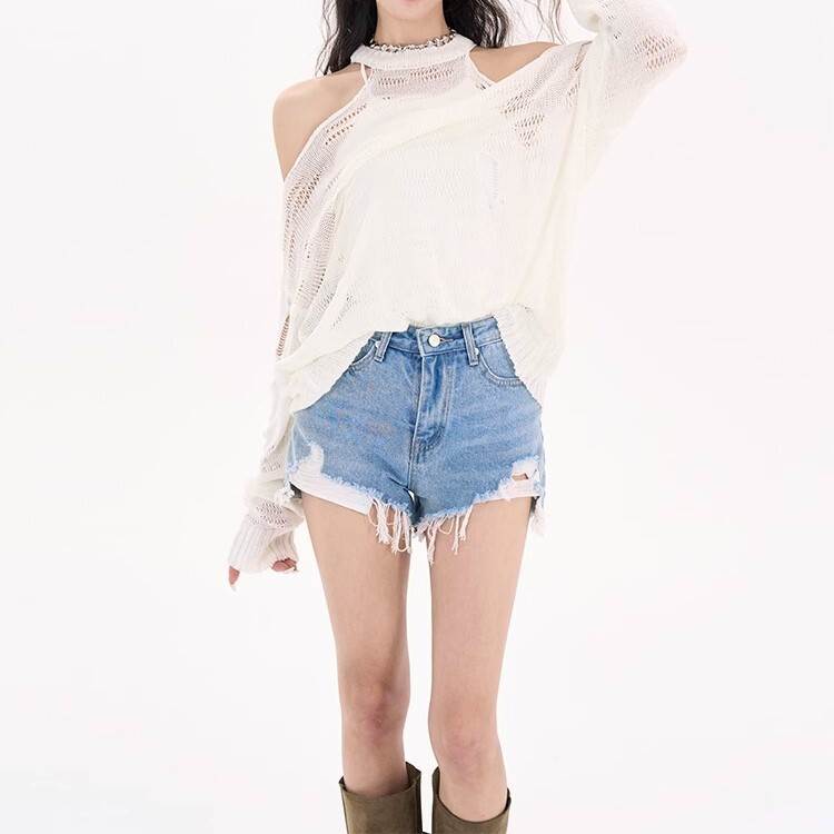 レディース トップス カットソー ニット プルオーバー カットアウト 長袖 オープンショルダー ホルターネック オフショルダー ワイド カットワーク ルーズフィット ルーズ かわいい 大人可愛い シンプル カジュアル 送料無料 個性的 トップス おしゃれ 韓国 オルチャン