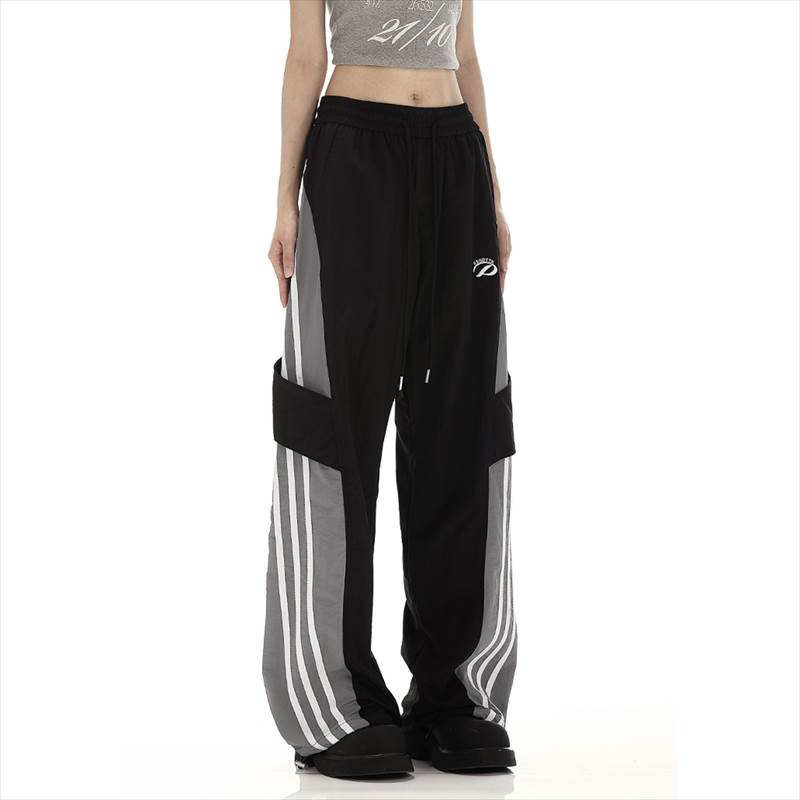 サイドラインワイドパンツ バイカラーワイドパンツ レディース パンツ ボトムス 切り替えデザイン ドッキングワイドパンツ ロングパンツ ワークパンツ ワイドパンツ カーゴパンツ チノパンツ スラックス ストレート オーバーサイズ ワイド 韓国 オルチャン