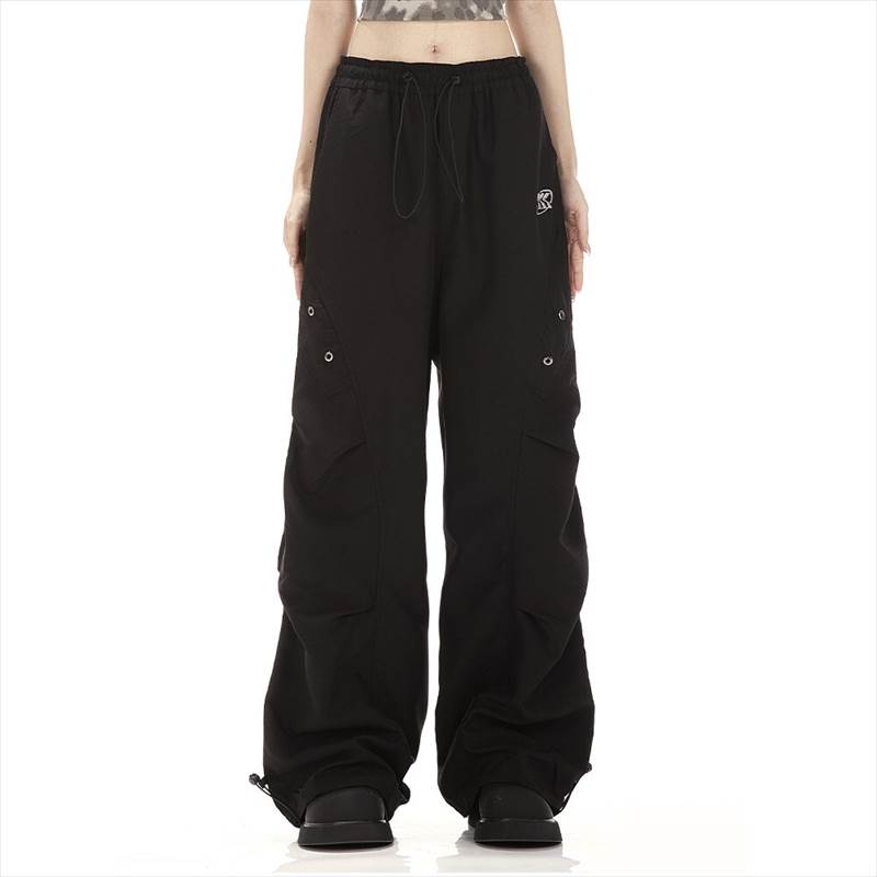 Nylon, Rayon, Polyester - レディース パンツ ボトムス ストレートパンツ ロングパンツ フェミニン ハイウエスト ウエストゴム ドロスト アメカジ かわいい 大人可愛い きれいめ シンプル カジュアル 上品 おしゃれ かっこいい こなれ感 ラフ 送料無料 個性的 ボトムス メンズライク 韓国 オルチャン