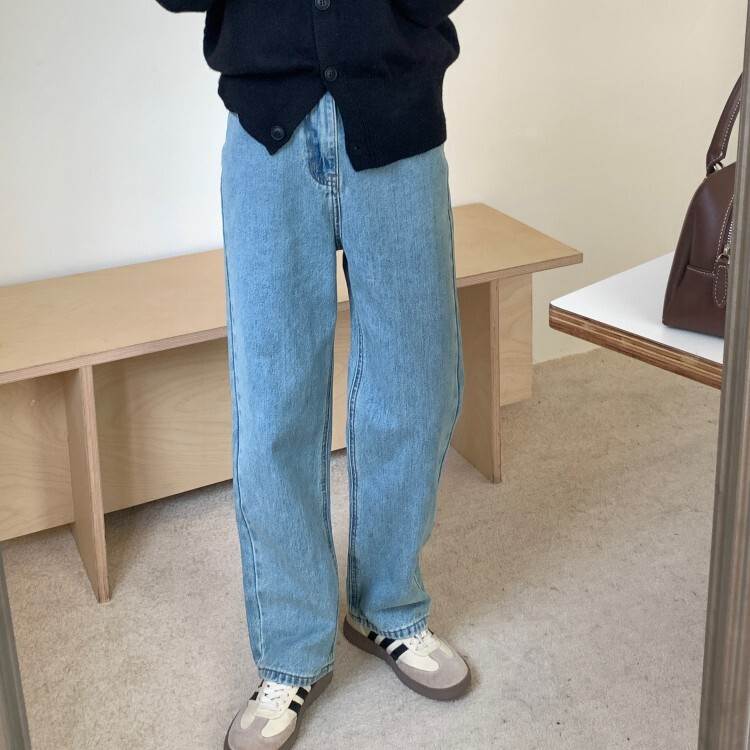 樂天商城 - レディース パンツ ボトムス デニム ストレートパンツ ロング ストレート ポケット ハイウエスト かわいい 大人可愛い きれいめ シンプル カジュアル おしゃれ かっこいい レトロ こなれ感 ラフ 着回し ルーズ 無地 春 送料無料 個性的 ボトムス 通勤 韓国 オルチャン