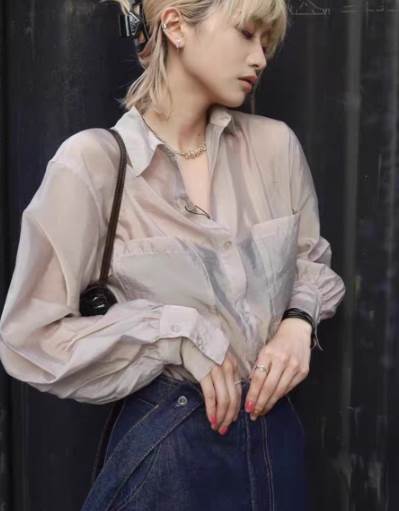 シアーシャツ シースルー レディース トップス ワイド ストレート 大人可愛い シンプル カジュアル か..