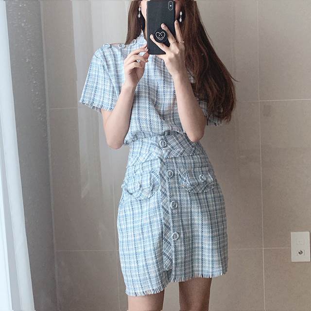 レディース ツイード セットアップ ブラウス タイト スカート ミニ セレモニー 膝上 袖あり 半袖 フリンジ ハイネック スタンドカラー 上下セット かわいい きれいめ 上品 大人 可愛い 女 大人可愛い 韓国 オルチャン 個性的 デザイン おしゃれ