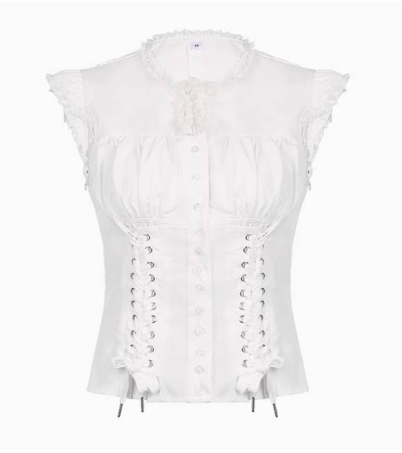 Sleeveless - レディース トップス 袖なし ノースリーブ 半袖 ハイネック 大人可愛い きれいめ シンプル 上品 おしゃれ かっこいい こなれ感 ラフ クール モード系 エレガント モダン 編み上げ フォーマル とろみ感 ヴィンテージ 送料無料 個性的 トップス ゴシック 韓国 オルチャン