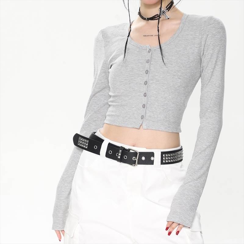 レディース トップス カーディガン 前開き ショート 長袖 萌袖 タイト スリム 細身 へそ出し ハイウエスト ボタン アメカジ 大人可愛い シンプル カジュアル おしゃれ かっこいい こなれ感 ラフ クール 存在感 アメリカン アクティブ ワイルド 韓国 オルチャン