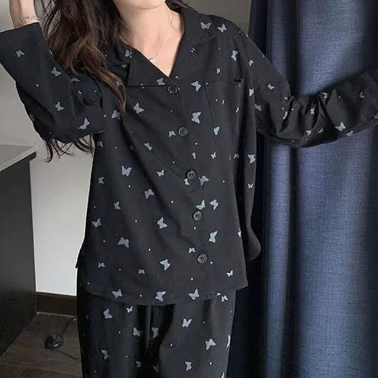 セットアップ レディース ルームウェア パジャマ 部屋着 寝巻き 長袖 Vネック 襟付き オーバーサイズ ..