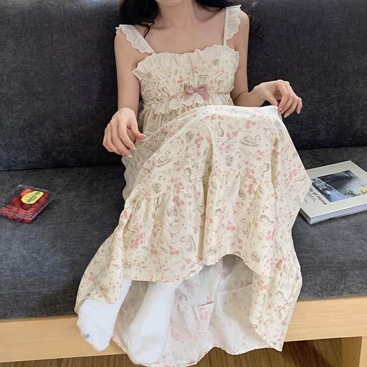 レディース ワンピース ルームウェア ミモレ 袖なし ノースリーブ スクエアネック 胸パッド付き Aライ..