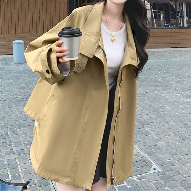 Rakuten - フレアトレンチコート ハイネックフレアコート レディース アウター コート トレンチコート ショートコート ジャケット ハイネック トレンチ ジップアップ フレア ショート丈 オーバーサイズ ワイド ドレープコート 送料無料 個性的 アウター きれいめ 韓国 オルチャン