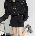 2セット セットアップ レディース デニム ミニスカート かわいい シンプル カジュアル おしゃれ かっこいい レトロ アジアン こなれ感 ラフ スポーティー ルーズ 個性的 クール モード系 ヴィンテージ ラブリー キュート 都会的 カレッジ 韓国 オルチャン(4)