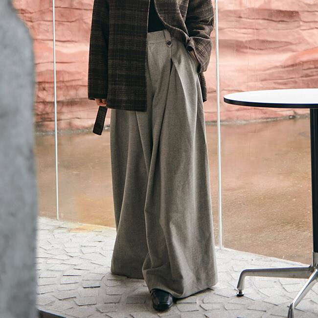 乐天商城 - レディース パンツ ボトムス ロングパンツ ワイドパンツ ロング マキシ タック ポケット ハイウエスト かわいい 大人可愛い きれいめ シンプル カジュアル 上品 おしゃれ レトロ こなれ感 エレガント モダン 存在感 抜け感 ベーシック 無地 春 秋 韓国 オルチャン