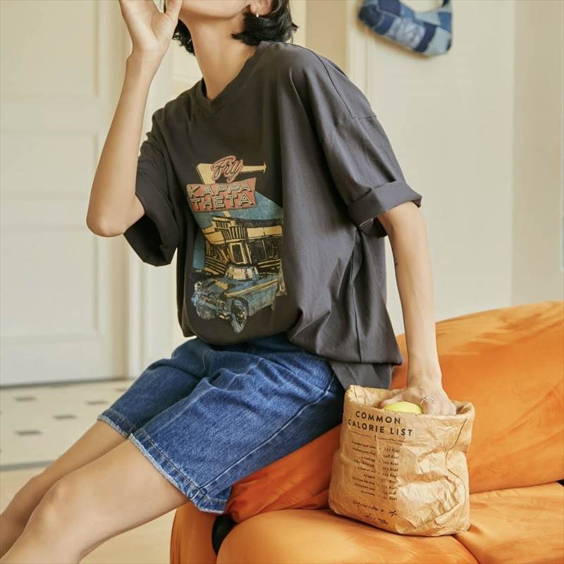 レディース トップス プルオーバー Tシャツ 5分袖 ラウンドネック オーバーサイズ かわいい 大人可愛い きれいめ シンプル カジュアル 上品 おしゃれ かっこいい レトロ こなれ感 ラフ ルーズ クール ゆったり 大きめ 送料無料 個性的 トップス モダン 韓国 オルチャン